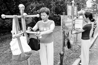 公园竖起挂包架